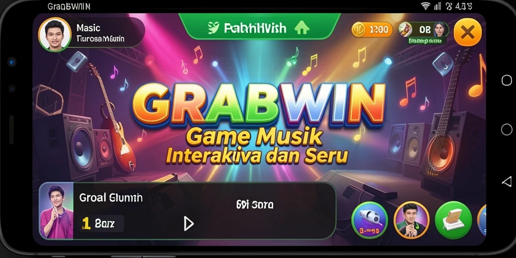 Tampilan gameplay seru di GRABWIN dengan berbagai lagu pilihan.