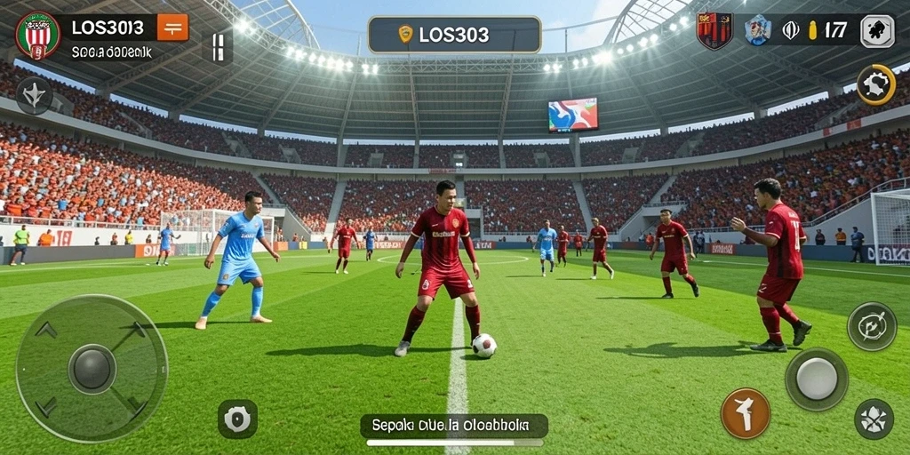 Screenshot menunjukkan aksi seru pertandingan sepak bola di LOS303.