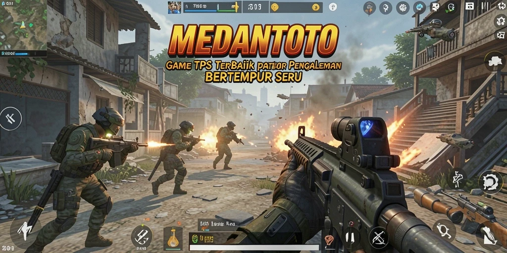 Screenshot MEDANTOTO menampilkan aksi berintensitas tinggi dalam pertempuran TPS.