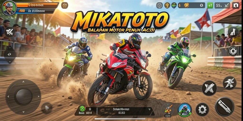 Gameplay MIKATOTO dengan motor balap yang adu kecepatan.