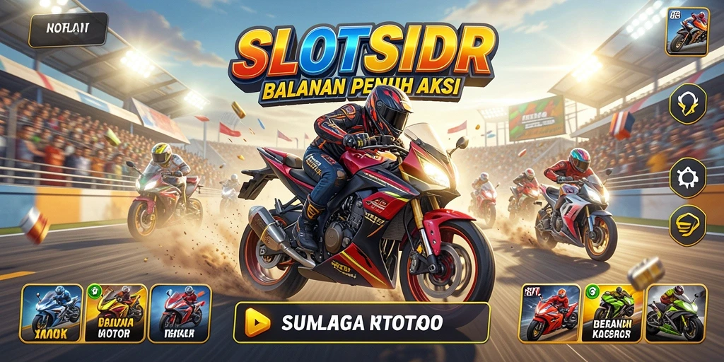 Tampilan utama SLOTSIDR dengan aksi balapan motor yang mendebarkan.