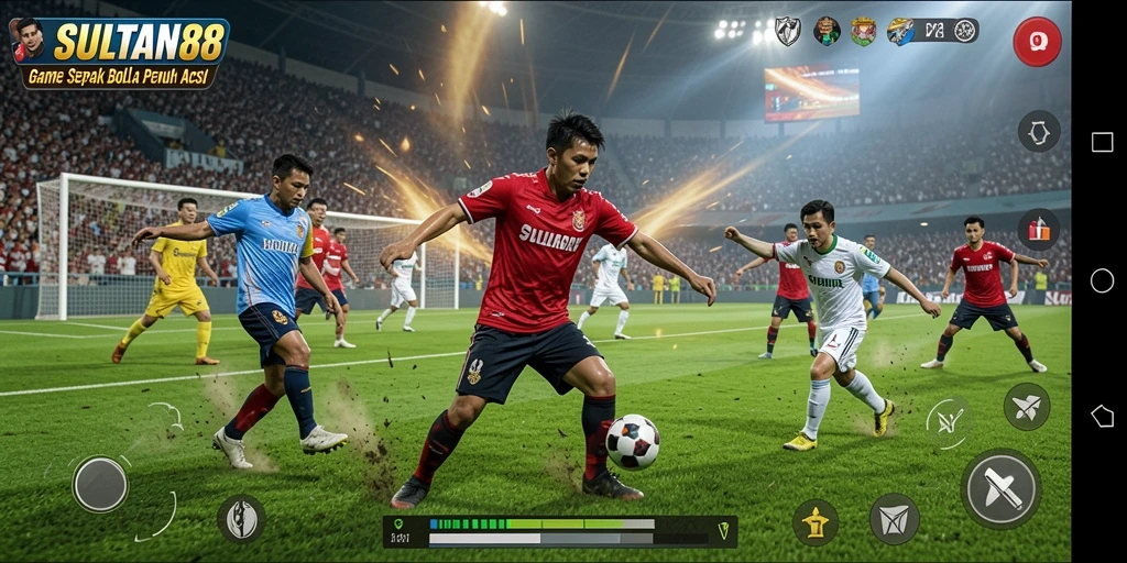 Screenshot menampilkan aksi seru dalam pertandingan sepak bola.
