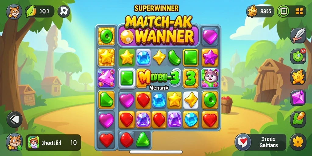 Tangkapan layar gameplay SUPERWINNER yang menampilkan keseruan permainan Match-3.