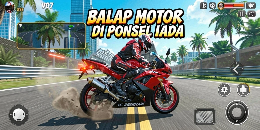 Gameplay V07 di balapan motor yang seru dan mendebarkan.