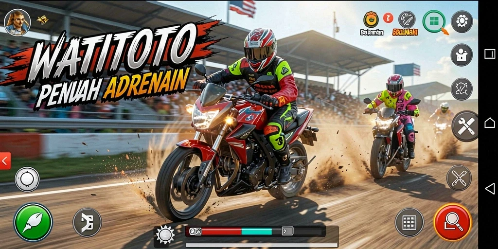 Tampilan gameplay balapan motor WATITOTO yang mendebarkan.